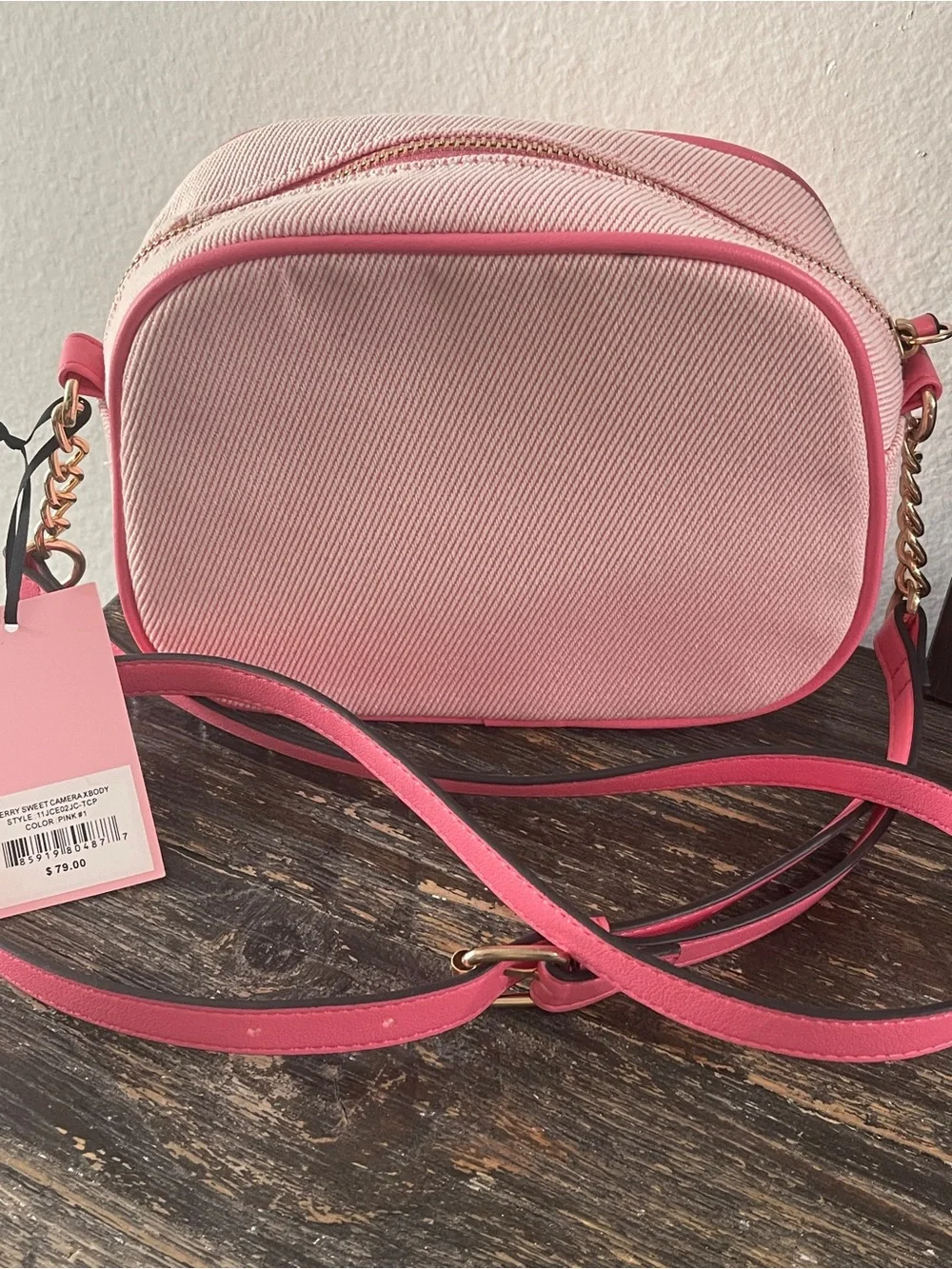 Juicy Couture Pink Strawberry Camera Bag Crossbody Embroidered Canvas NWT